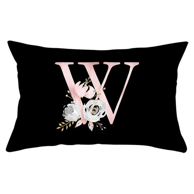 Fuwatacchi 26 Alphabet Flower Throw Pillowcase for Home Decorative Pillows Covers Black Pink Rectangle Cushion Cover 30*50cm