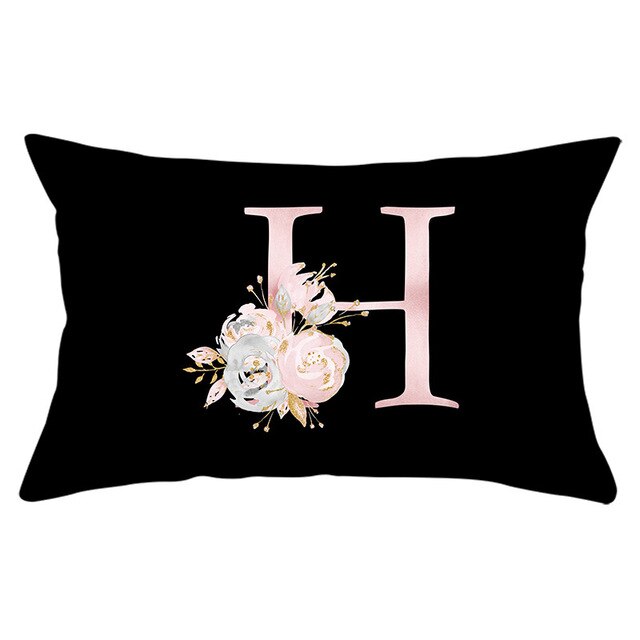 Fuwatacchi 26 Alphabet Flower Throw Pillowcase for Home Decorative Pillows Covers Black Pink Rectangle Cushion Cover 30*50cm